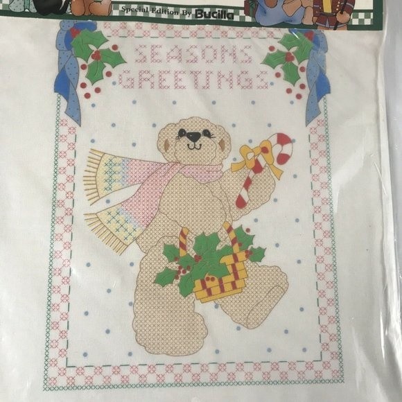 Daisy Kingdom Seasons Greetings Cross Stitch Sampler Bucilla 1992 63452 VTG - Picture 2 of 9